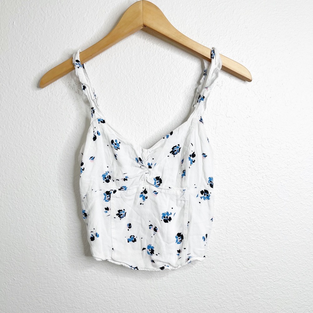 Abercrombie & Fitch Women White Blue Floral Smocked Back Crop Top Cami Small